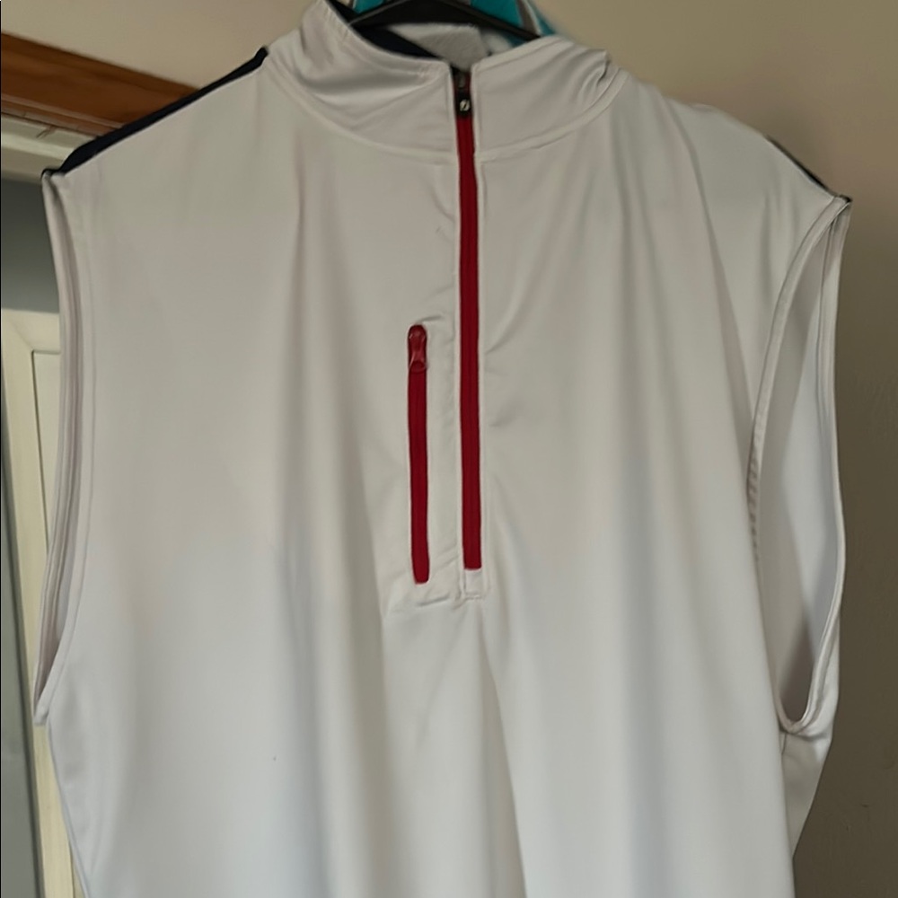 White Sleeveless Top with Red Zipper